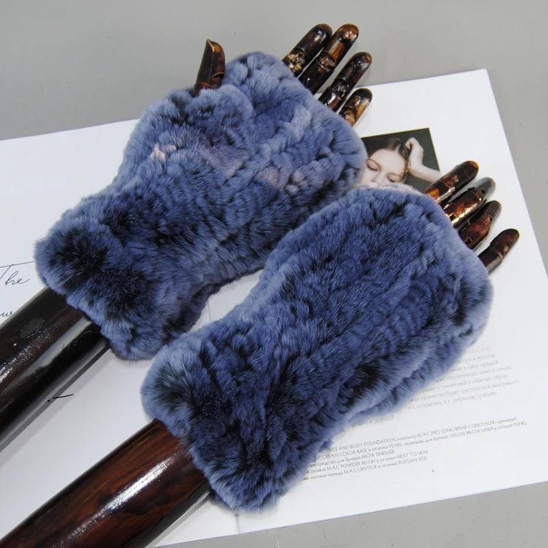 New Arrival Women Knit Fur Mitten Girls 100% Real Genuine Knitted Rex Rabbit Fur Mitten's Winter Warm Real Fur Fingerless Gloves