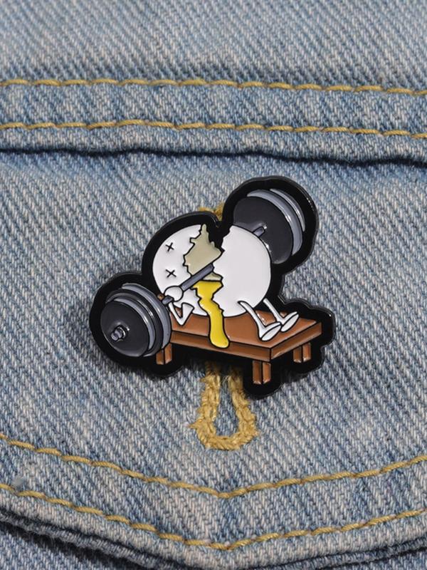 Cartoon Egg & Barbell Design Brooch, Cute Fitness Enthusiast Badge for Backpack Hat Decoration, Fashion Accessories for Men & Women