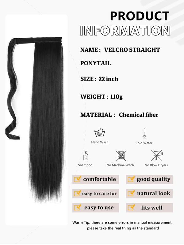 26 Inch Long Straight Ponytail Extension, Natural Fluffy Synthetic Heat Resistant Fiber Hair Wigs Hairpiece for Women, Heat Resistant Wrap Around Ponytail Black Hairpiece for Daily Use