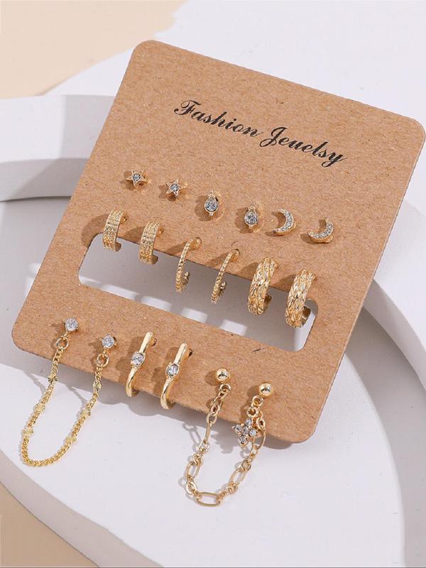 Women's Elegant Rhinestone Decor Hoop Earrings & Stud Earrings Set, Trendy Exquisite Earrings, Fashionable Jewelry Set for Women & Girls for Daily & Party Decor