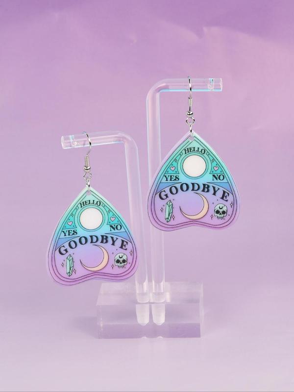 Ombre Letter Pattern Heart Design Dangle Earrings, Double-sided Print Acrylic Drop Earrings, Fashion Jewelry for Women & Girls, Creative Accessories