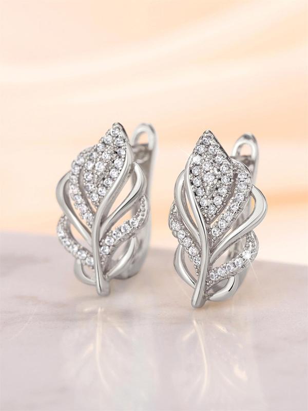 1 Pair Women's Elegant Rhinestone Leaf Shaped Hoop Earrings, Exquisite Gorgeous Wedding Hoop Earrings, Trendy Cute Jewelry As Birthday Gift for Women & Girls