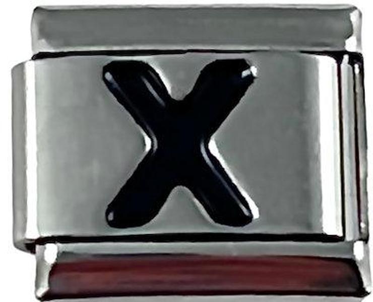 Italian Charm Link Black Letter X 9mm