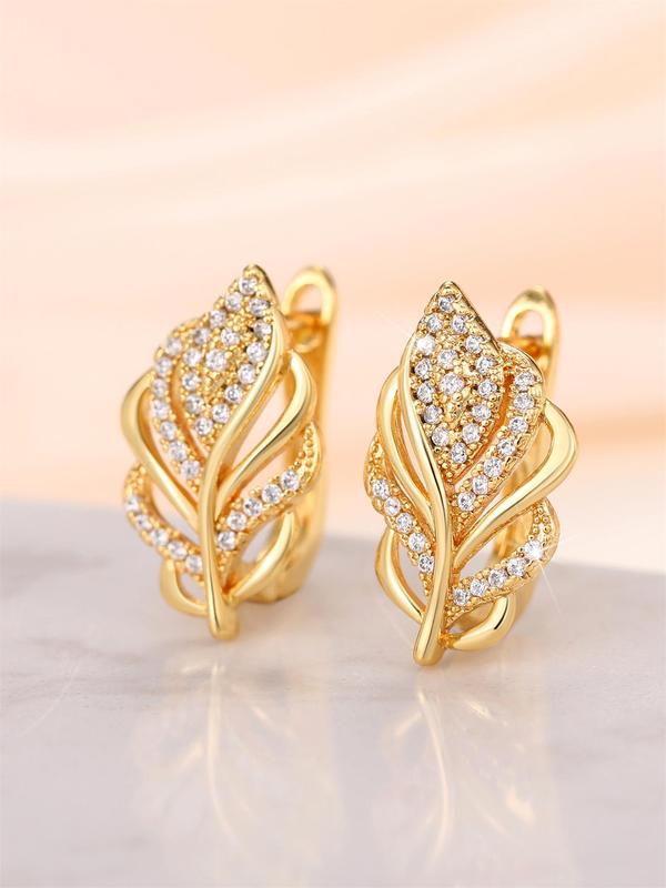 1 Pair Women's Elegant Rhinestone Leaf Shaped Hoop Earrings, Exquisite Gorgeous Wedding Hoop Earrings, Trendy Cute Jewelry As Birthday Gift for Women & Girls