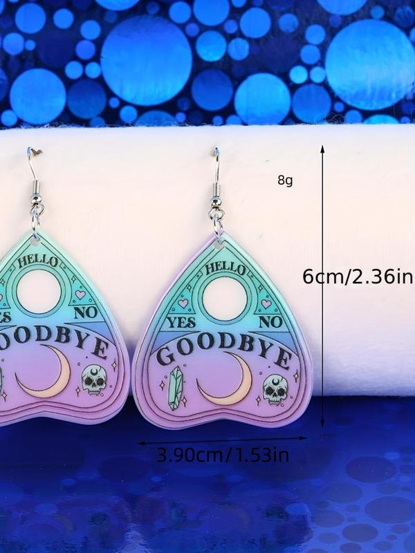 Ombre Letter Pattern Heart Design Dangle Earrings, Double-sided Print Acrylic Drop Earrings, Fashion Jewelry for Women & Girls, Creative Accessories