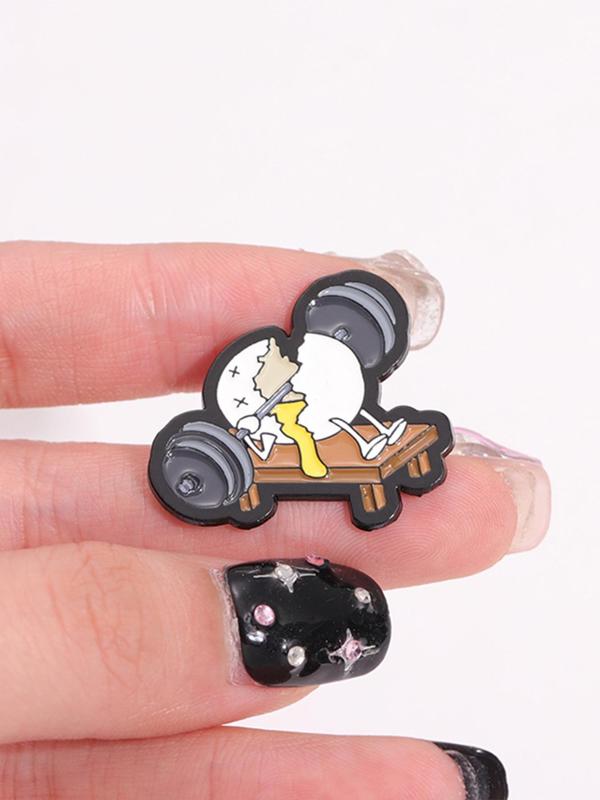 Cartoon Egg & Barbell Design Brooch, Cute Fitness Enthusiast Badge for Backpack Hat Decoration, Fashion Accessories for Men & Women