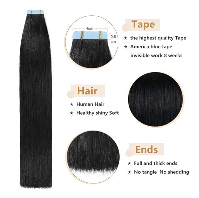 YILITE Tape in Hair Extensions Human Hair 20Pcs Skin Weft Remy Hair