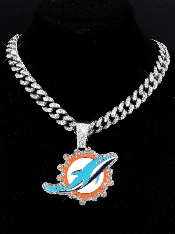 Rhinestone Decor Dolphins Pendant Necklace, Cuban Link Chain Necklace for Men & Women, Stainless Steel Jewelry for Party, Daily Decor, Trendy All-match & Exquisite Jewelry for Gift