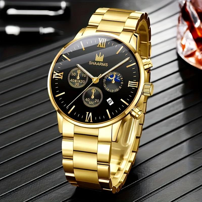 3 Pcs set, Men's Business Casual Fashion Sports Stainless Steel Quartz Watch and Bracelet Necklace Suit