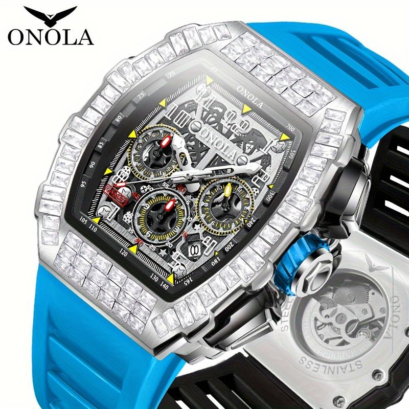 ONOLA Men's Sporty Automatic Watch - Multifunctional, 1181.1inch, Date Display, Mechanical Movement with Silicone Band