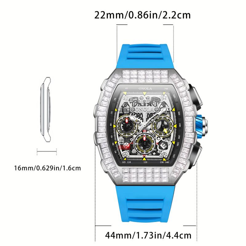 ONOLA Men's Sporty Automatic Watch - Multifunctional, 1181.1inch, Date Display, Mechanical Movement with Silicone Band