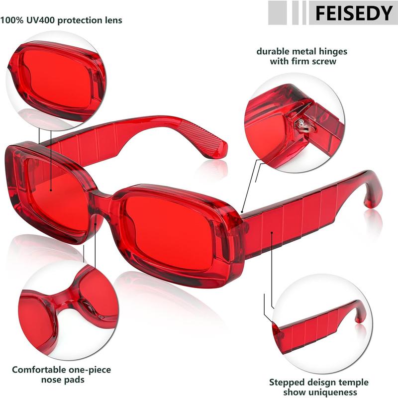 FEISEDY Retro Thick Rectangle Sunglasses Retro 90s Small Chunky Square Women Men B2307