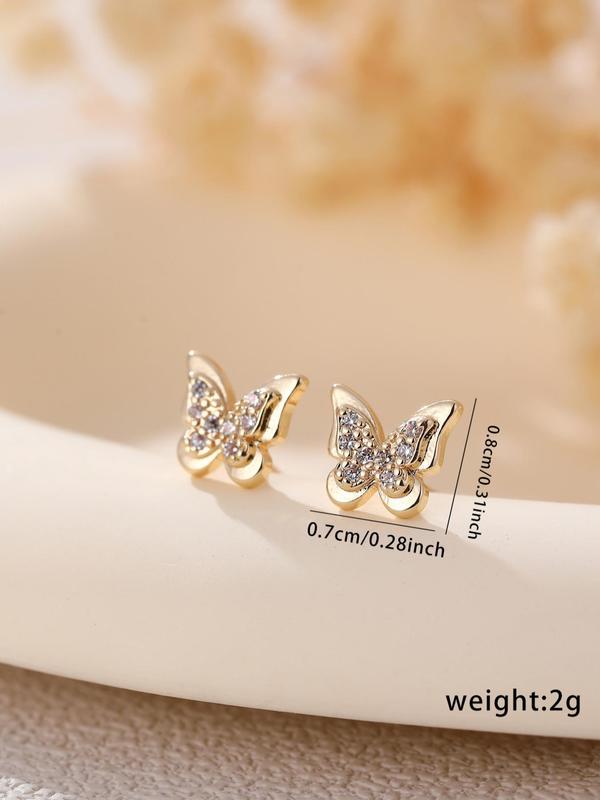 1 Pair Butterfly Design Rhinestone Stud Earrings, Fashion Jewelry for Party, Daily Clothing Decor, Trendy All-match & Exquisite Jewelry for Birthday Gift