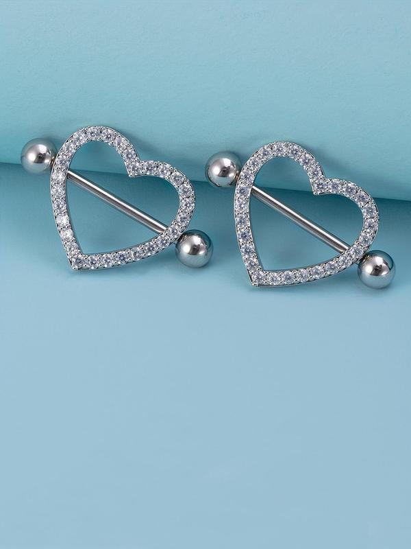 Heart Shaped Nipple Ring, 2pcs Rhinestone Decorated Nipple Ring, Body Jewelry for Women & Men, Fashion Accessories for Party, Daily Clothing Decor