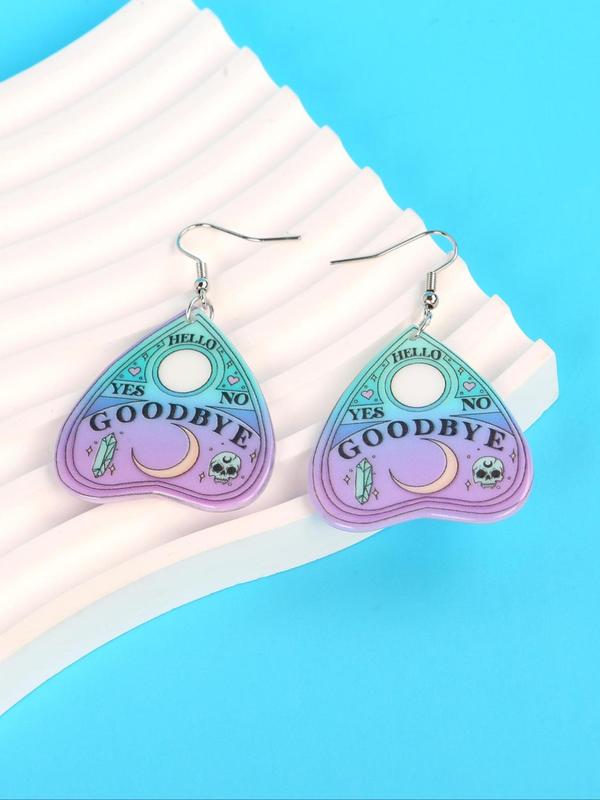 Ombre Letter Pattern Heart Design Dangle Earrings, Double-sided Print Acrylic Drop Earrings, Fashion Jewelry for Women & Girls, Creative Accessories