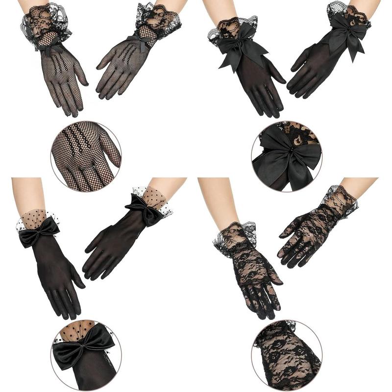 4 Pairs Lace Gloves Women Elegant Short Gloves Tea Party Gloves Vintage Gloves Summer Gloves for Women Girls Halloween