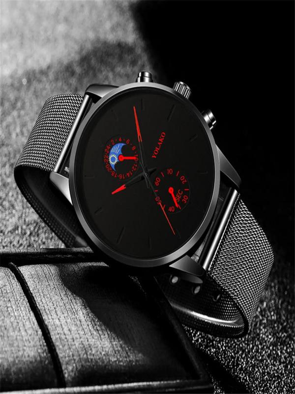 Men's Business Fashion Round Dial Buckle Analog Quartz Watch, Stainless Steel Mesh Belt Quartz Wrist Watch Without Box