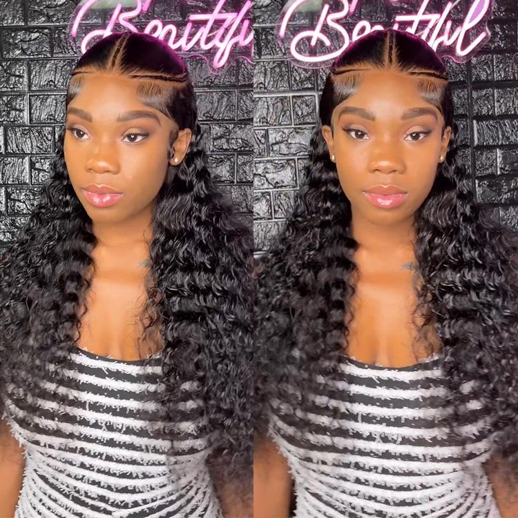 Wiggins Hair 180% Stylist Wig Pre Braided Lace Front Wigs Pre Cut Lace Wig Human Hair Water Wave 6x8 Lace Closure Wigs