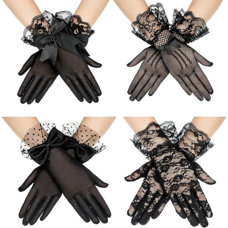 4 Pairs Lace Gloves Women Elegant Short Gloves Tea Party Gloves Vintage Gloves Summer Gloves for Women Girls Halloween