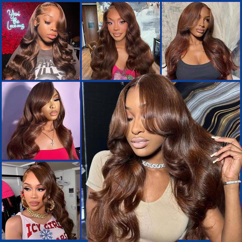 Bling Hair Fashion 13x6 Chocolate Brown Lace Front Wig Human Hair Pre Plucked HD Lace Body Wave Frontal Wigs Human Hair 4# Brown Colored Wigs Human Hair 180% Density