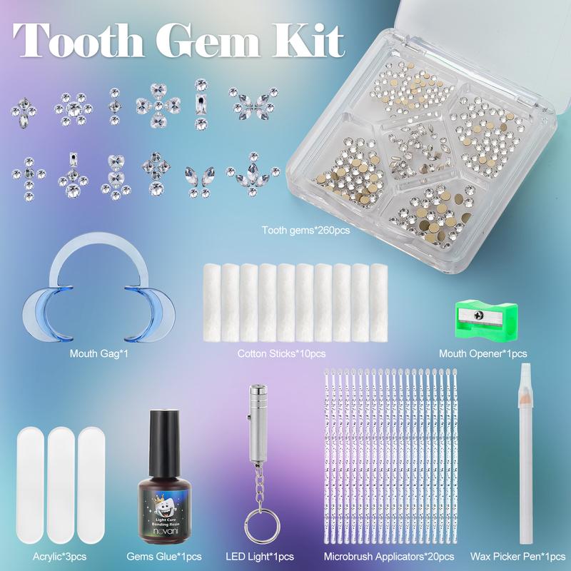 2024 Summer Bestsellers Tooth Gem Kit with Tool Easy to Install and Detach , 260 Pieces Flat Back Gem Multi Shaped for Teeth, Crystal Tooth Drill For Date And Party Holiday Gifts, Birthday Gifts, Gifts for Girlfriend