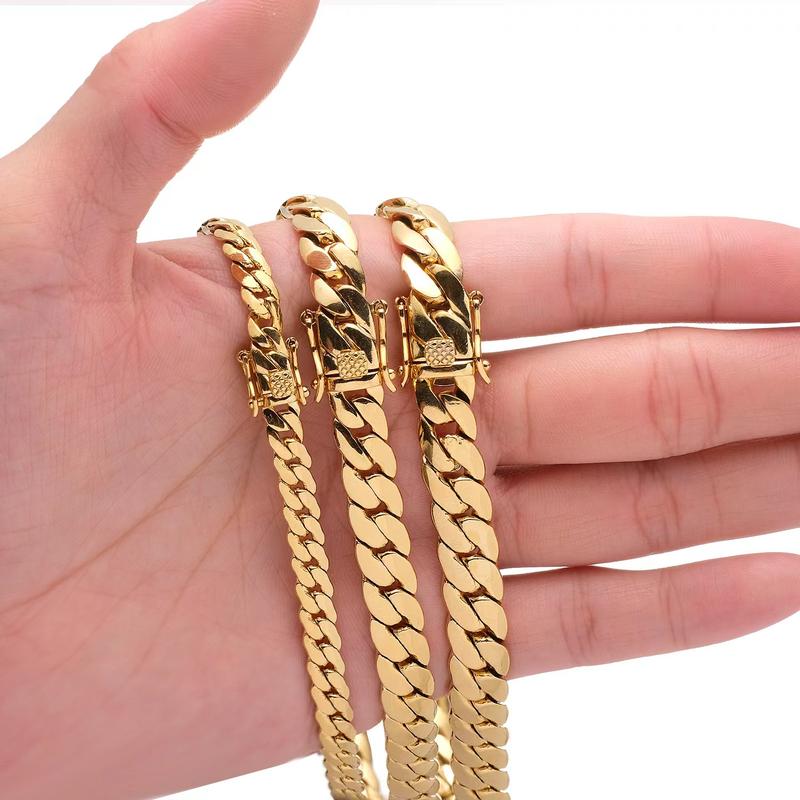 Unisex Trendy Cuban Chain Fashion Necklace & Bracelet, width 6mm-9.6mm, length 16