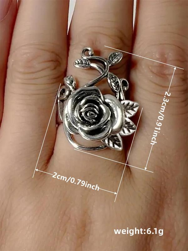 Vintage Flower Rose Design Cuff Ring, 2024 New Fashion Accessories for Women, Girl's Temperament All-match Accessory