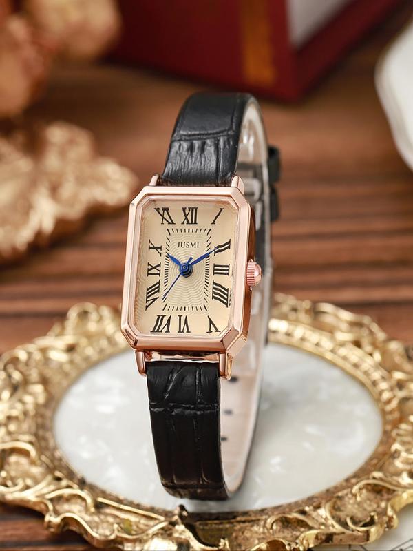 Women's Elegant Rectangle Dial Quartz Watch, Vintage All-match Analog Watch for Women & Girls, Trendy Watch for Birthday Gift with Box