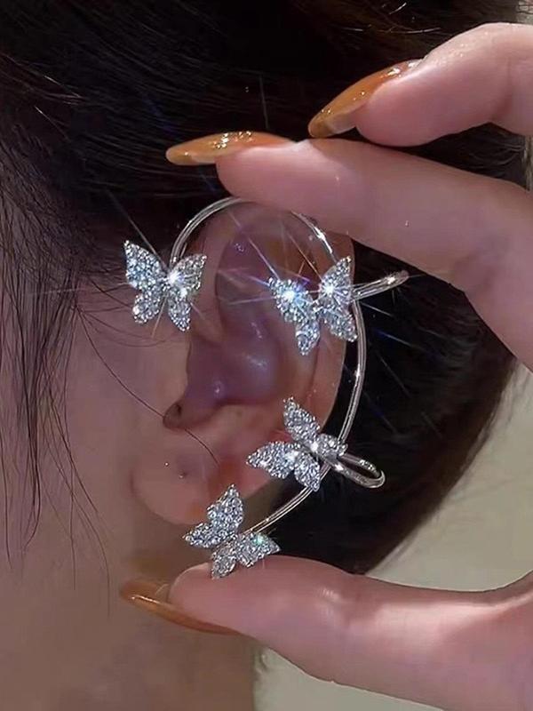 Rhinestones Butterfly Design Ear Wrap, Elegant Ear Jewelry for Women & Girls, Trendy All-match & Exquisite Jewelry for Birthday Gift Summer 2024