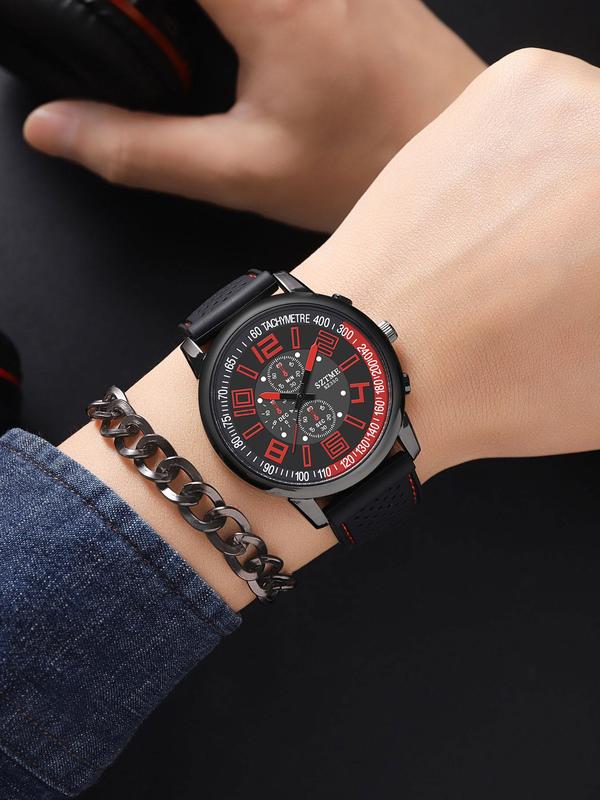 Men's Fashion Round Dial Analog Quartz Watch, Casual Sporty Wristwatch with Silicone Strap, Trendy Watch for Daily Life