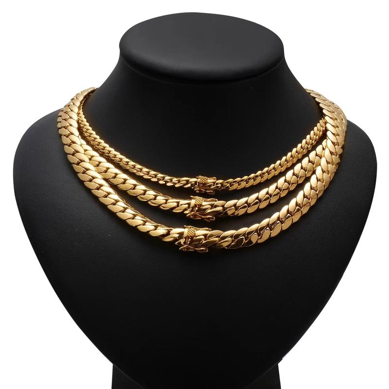 Unisex Trendy Cuban Chain Fashion Necklace & Bracelet, width 6mm-9.6mm, length 16