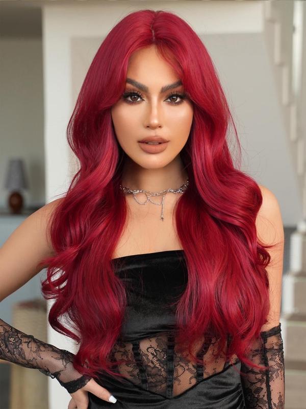 30 Inch Red Long Curly Wigs for Women, Pre Plucked Glueless Heat Resistant Wigs without Bangs, Synthetic Lace Front Wigs for Party, Cosplay Use