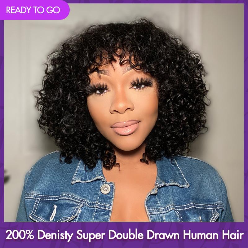 LUVME Throw On & Go Shaggy Style Funmi Curly Glueless No Lace Wig with Bangs