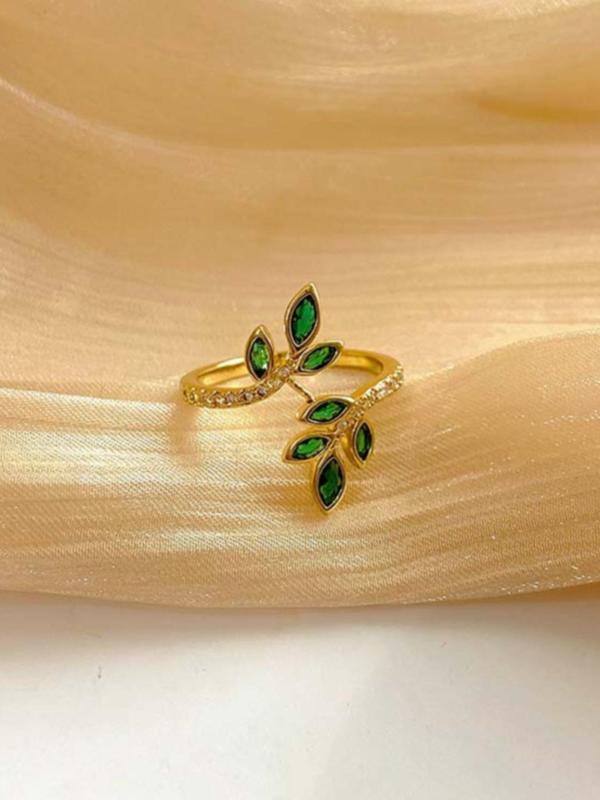 Women's Cute Glittering Leaf Design Cuff Ring, Elegant Promise Ring for Party, Daily Decor for Girl, Trendy All-match & Exquisite Vintage Jewelry for Birthday Gift