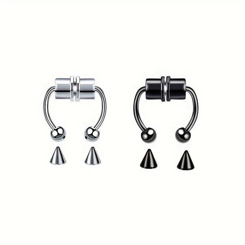 Stainless Steel Magnet Nose Rings set, Y2K Horseshoe Rings Accessories for Men