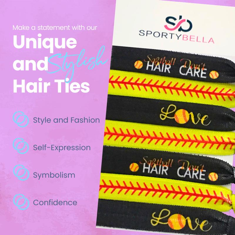 Girls Softball Hair Don't Care Hair Ties Set