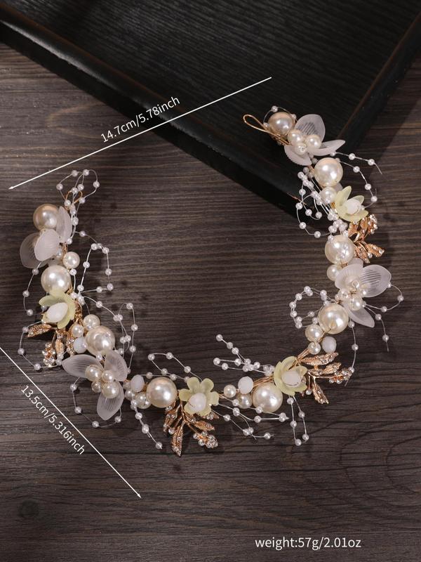 Faux Pearl Decor Flower Design Bridal Headband for Proposal Hairstyle, Elegant Simple Hair Accessories for Wedding Bridal Party, Wedding Photoshoot Props