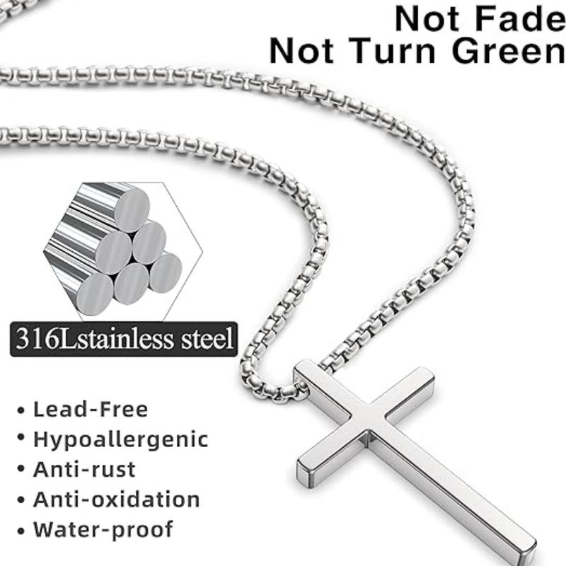 2 3 Pcs Cross Necklace for Women Men, Christmas gifts Silver Black Gold Cross Chain Necklace, Stainless Steel Cross Pendant Necklace Gifts for Men 17 Inches