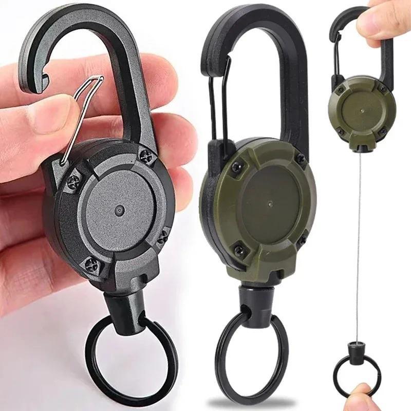 Retractable Pull Reel Carabiner Key Chain, 2 Counts Strong Steel Wire Rope Buckle, Outdoor Sporty Keychain Tool, Christmas Gift