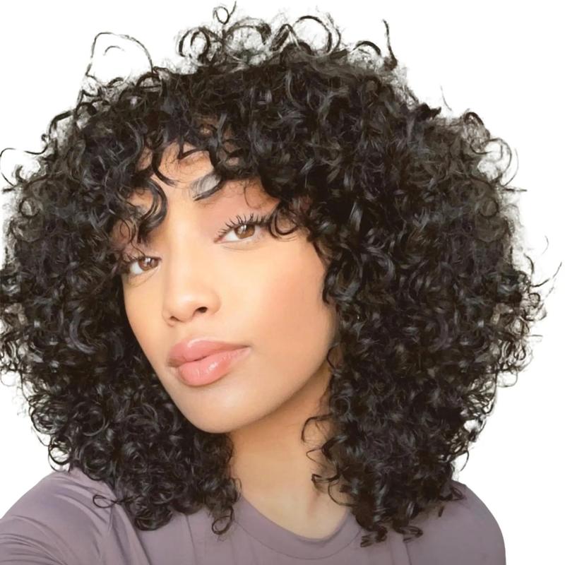 LUVME Throw On & Go Shaggy Style Funmi Curly Glueless No Lace Wig with Bangs