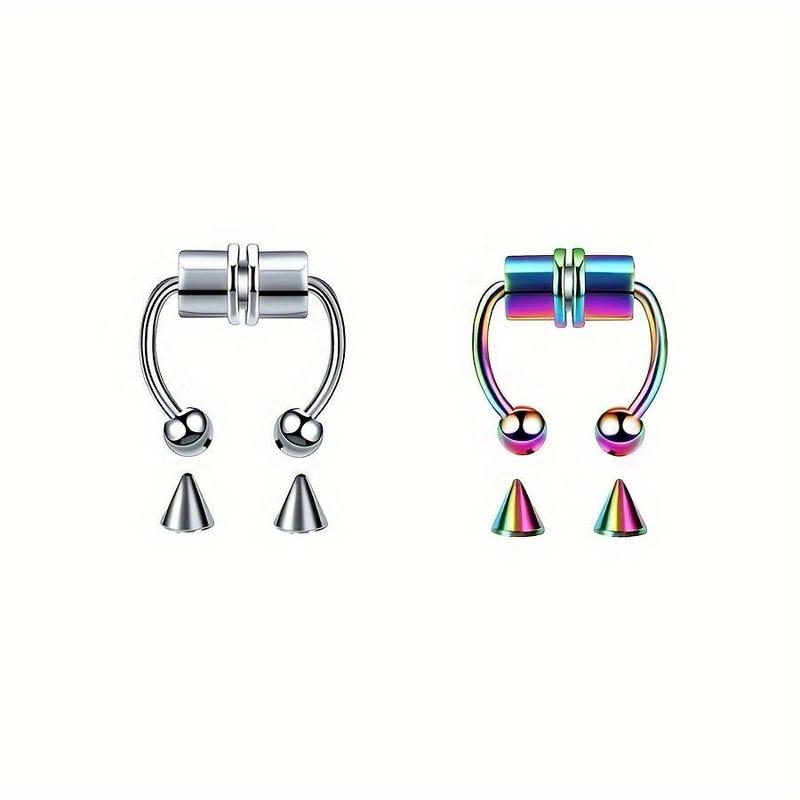 Stainless Steel Magnet Nose Rings set, Y2K Horseshoe Rings Accessories for Men