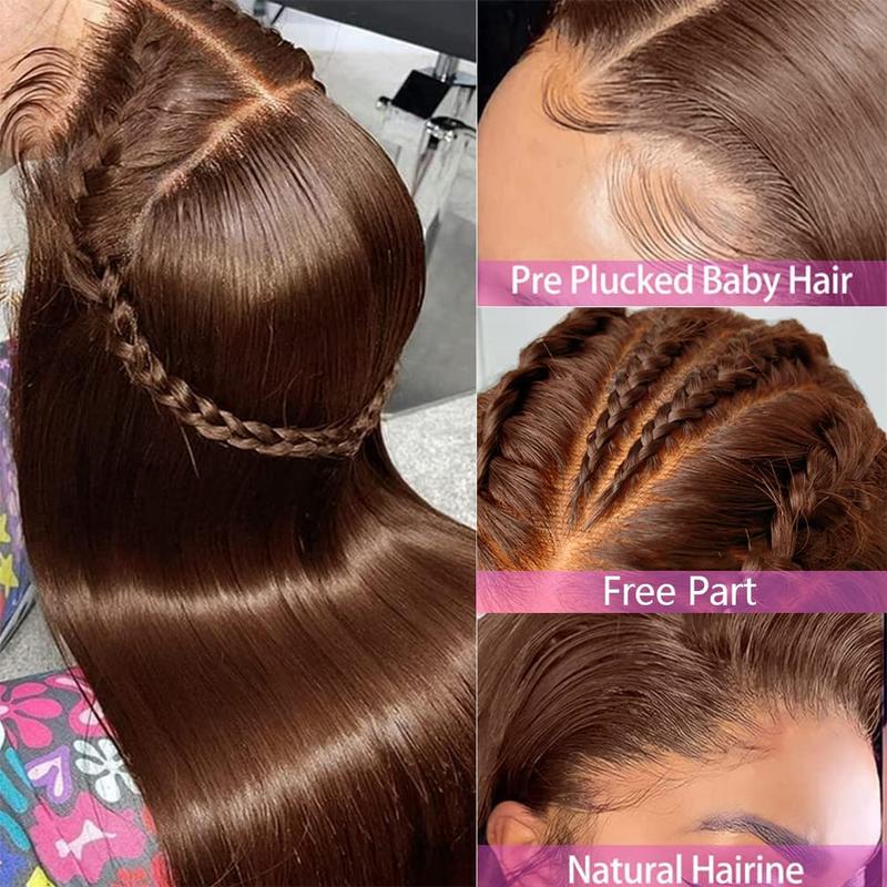 Bling Hair Fashion 13x6 Chocolate Brown Lace Front Wig Human Hair Pre Plucked HD Lace Body Wave Frontal Wigs Human Hair 4# Brown Colored Wigs Human Hair 180% Density