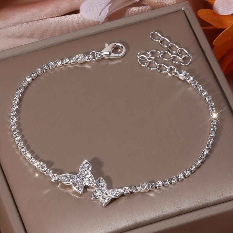 Glittering Butterfly Chain Anklet Inlaid Shiny Elegant Ankle Bracelet