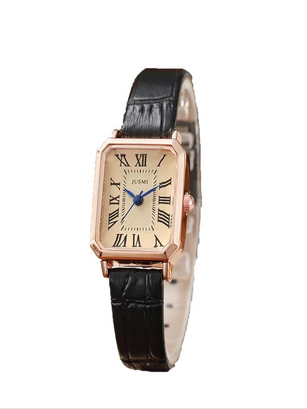 Women's Elegant Rectangle Dial Quartz Watch, Vintage All-match Analog Watch for Women & Girls, Trendy Watch for Birthday Gift with Box