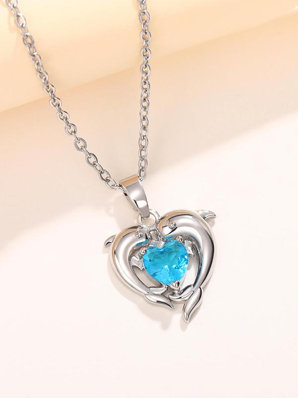 Women's Elegant Heart Shaped Dolphin Design Pendant Necklace, Stainless Steel Jewelry for Party, Daily Decor for Girl, Trendy All-match & Exquisite Jewelry for Birthday Gift