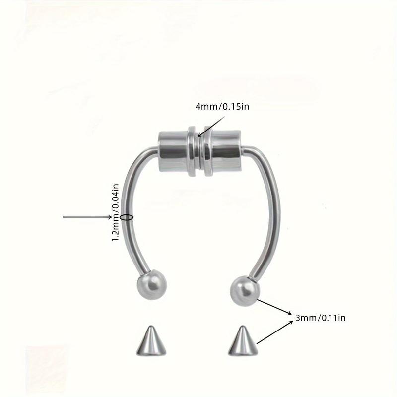 Stainless Steel Magnet Nose Rings set, Y2K Horseshoe Rings Accessories for Men