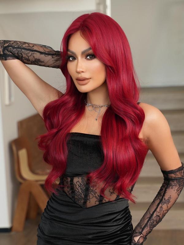 30 Inch Red Long Curly Wigs for Women, Pre Plucked Glueless Heat Resistant Wigs without Bangs, Synthetic Lace Front Wigs for Party, Cosplay Use