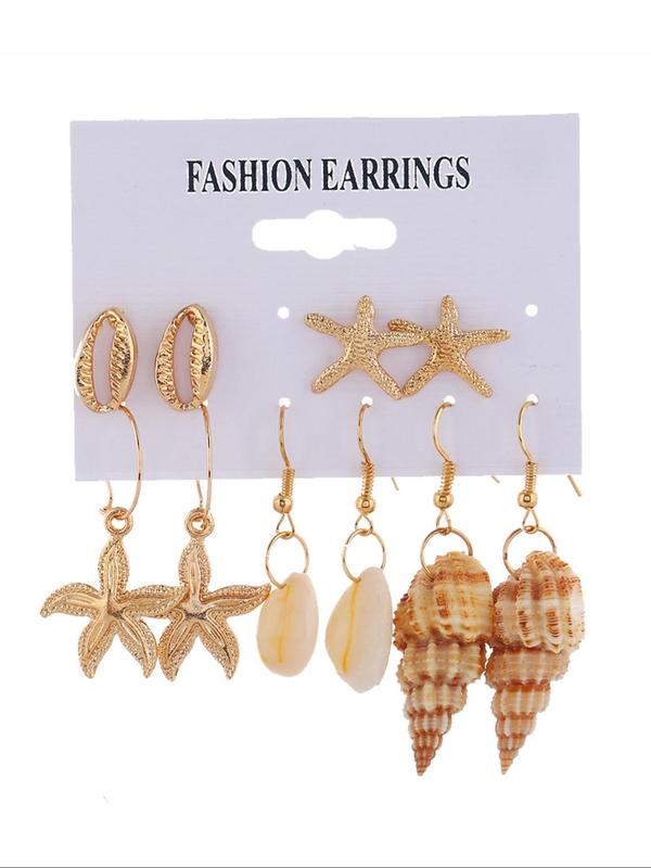 Women's Boho Style Starfish & Shell Design Stud & Dangle Earrings, Retro Dangle & Stud Earrings for Women for Party, Daily Decor, Vintage Jewelry As Gift