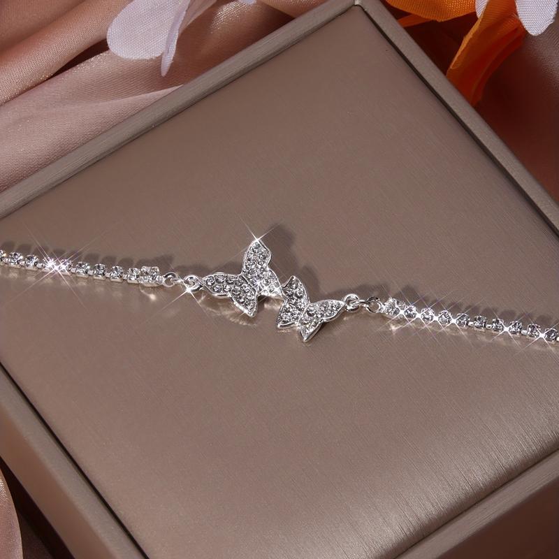 Glittering Butterfly Chain Anklet Inlaid Shiny Elegant Ankle Bracelet