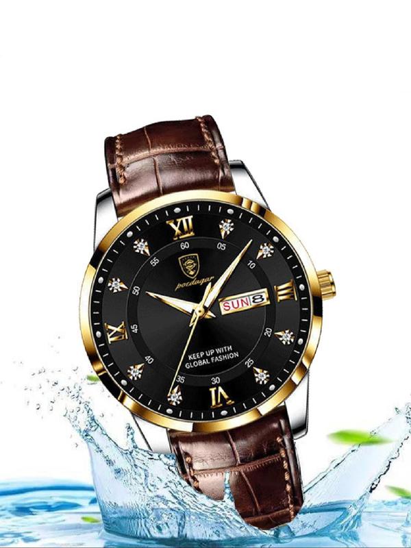 Men's Business Fashion Rhinestone Decorated Analog Quartz Watch, Calendrier Watch for Party, Daily Clothing Decor, Trendy Watch for Birthday Gift with Box